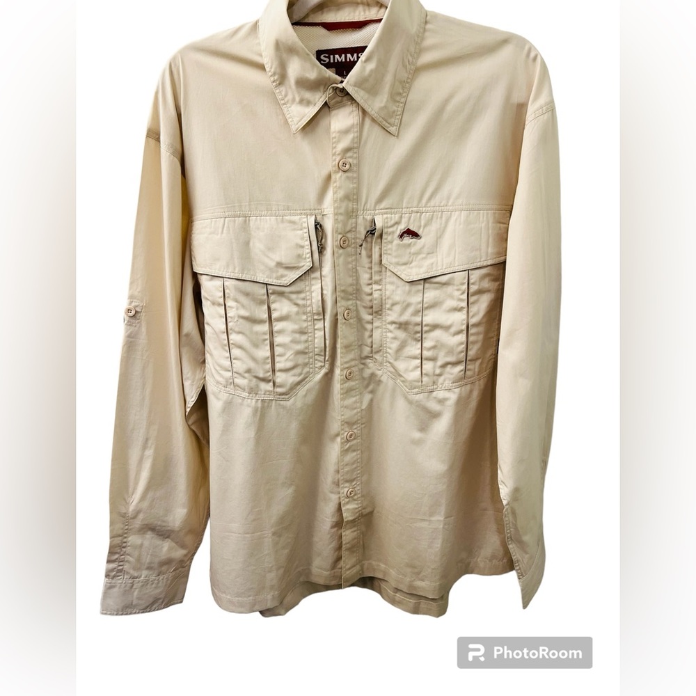 SIMMS FISHING Men’s Cor3 Button Up Long Sleeve Shirt Size L - Light Tan